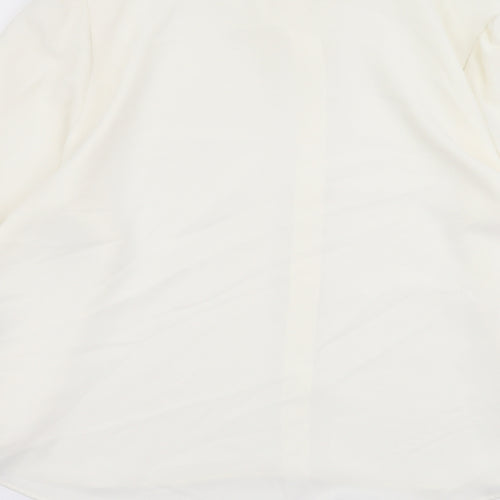 Zara Womens Ivory Polyester Basic Button-Up Size XL Collared - Pearl Detail