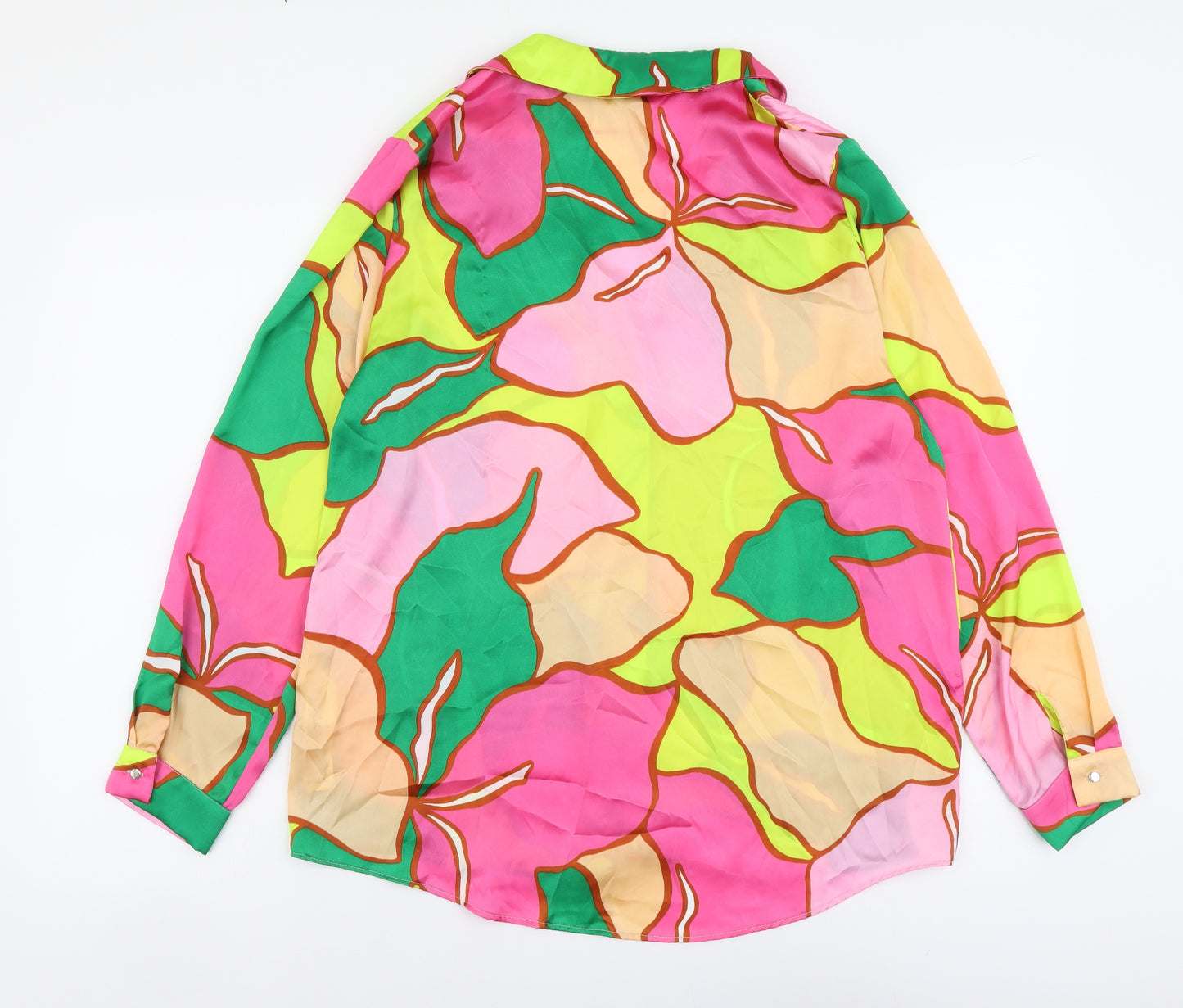 Zara Womens Multicoloured Geometric Polyester Basic Button-Up Size M Collared