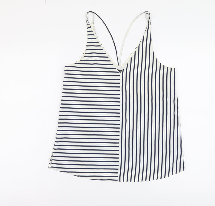 Topshop Womens Blue Striped Polyester Camisole Tank Size 10 V-Neck - Cross Strap Detail