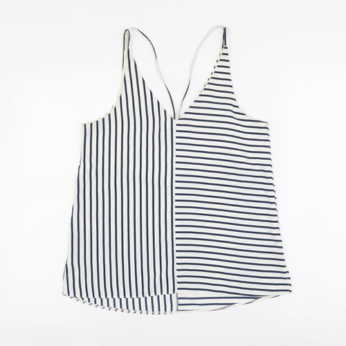 Topshop Womens Blue Striped Polyester Camisole Tank Size 10 V-Neck - Cross Strap Detail