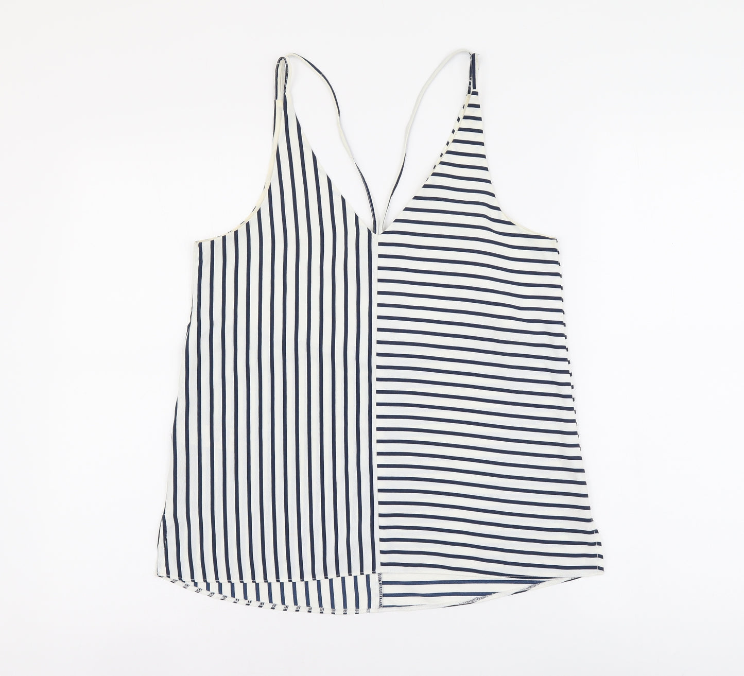 Topshop Womens Blue Striped Polyester Camisole Tank Size 10 V-Neck - Cross Strap Detail