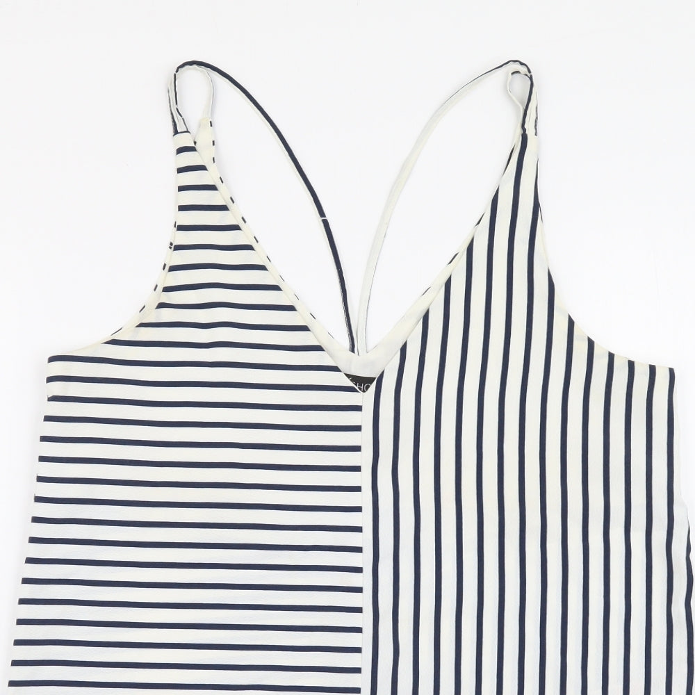 Topshop Womens Blue Striped Polyester Camisole Tank Size 10 V-Neck - Cross Strap Detail
