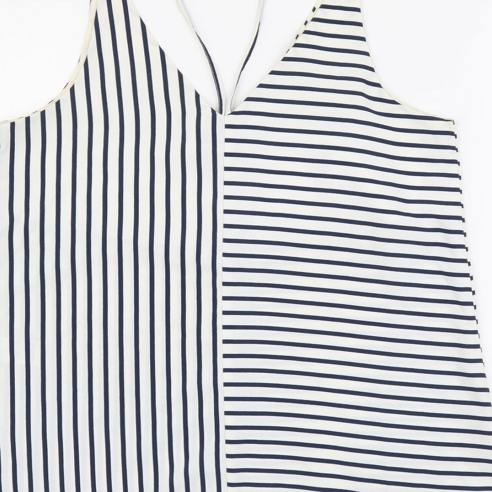 Topshop Womens Blue Striped Polyester Camisole Tank Size 10 V-Neck - Cross Strap Detail