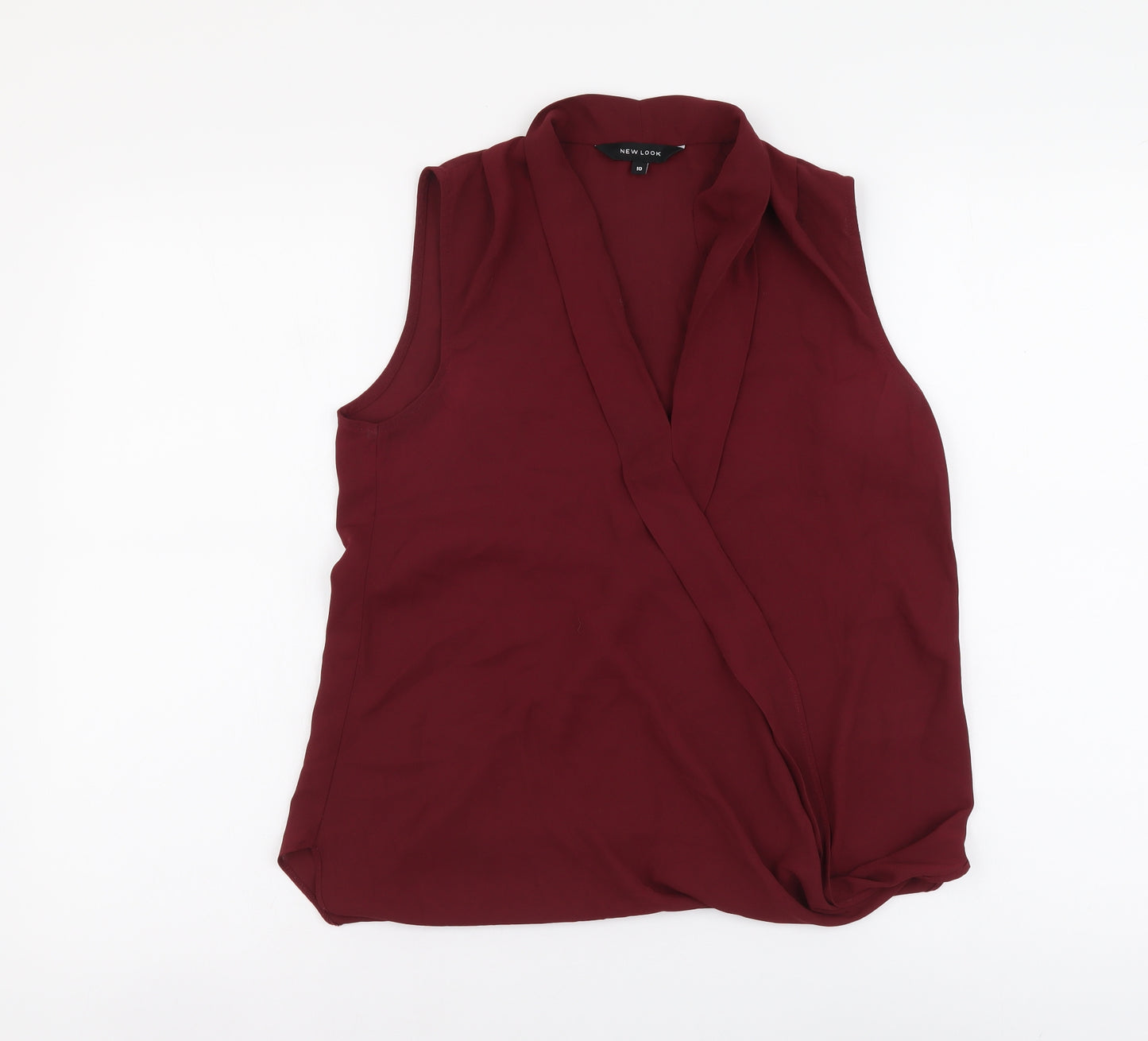 New Look Womens Red Polyester Wrap Blouse Size 10 Collared - Faux Wrap
