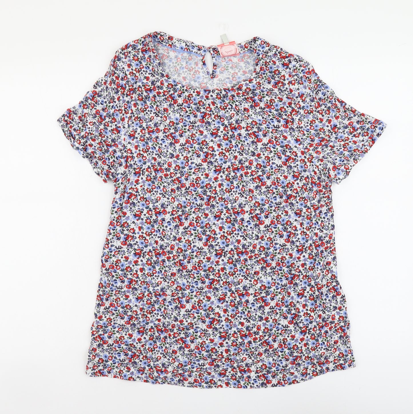 Joules Womens Multicoloured Floral Viscose Basic T-Shirt Size 12 Scoop Neck