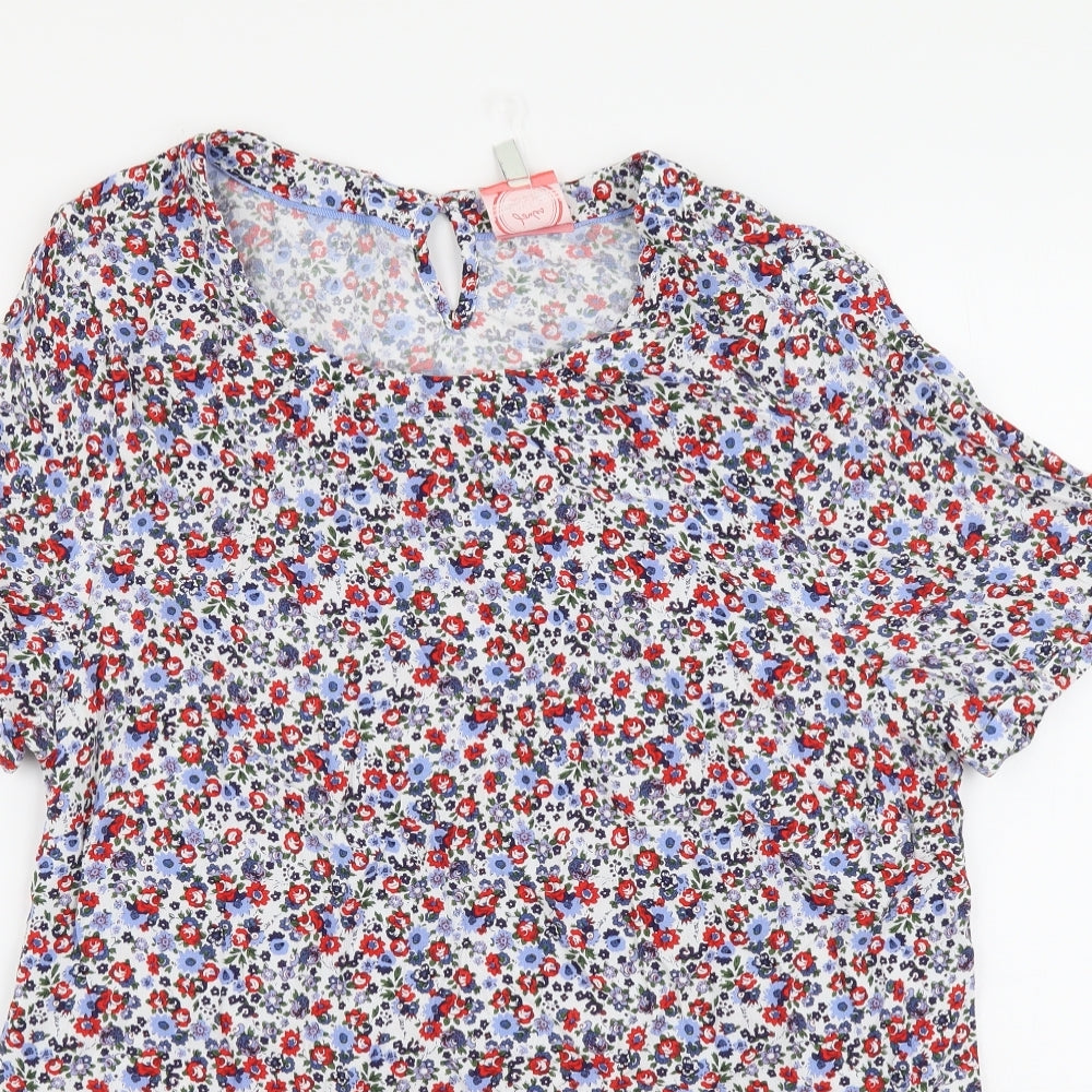 Joules Womens Multicoloured Floral Viscose Basic T-Shirt Size 12 Scoop Neck