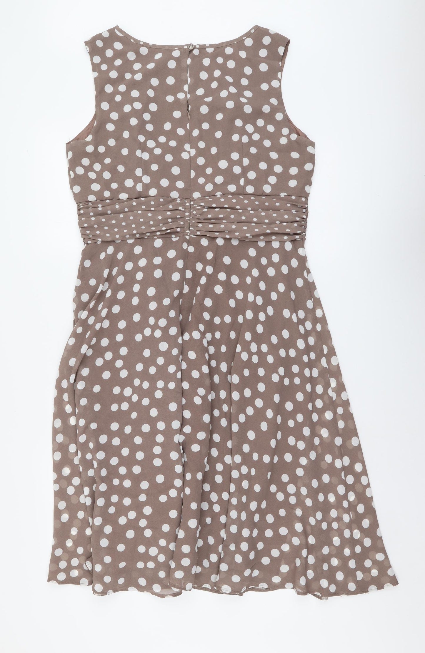 M&Co Womens Beige Polka Dot Polyester A-Line Size 16 Boat Neck Zip