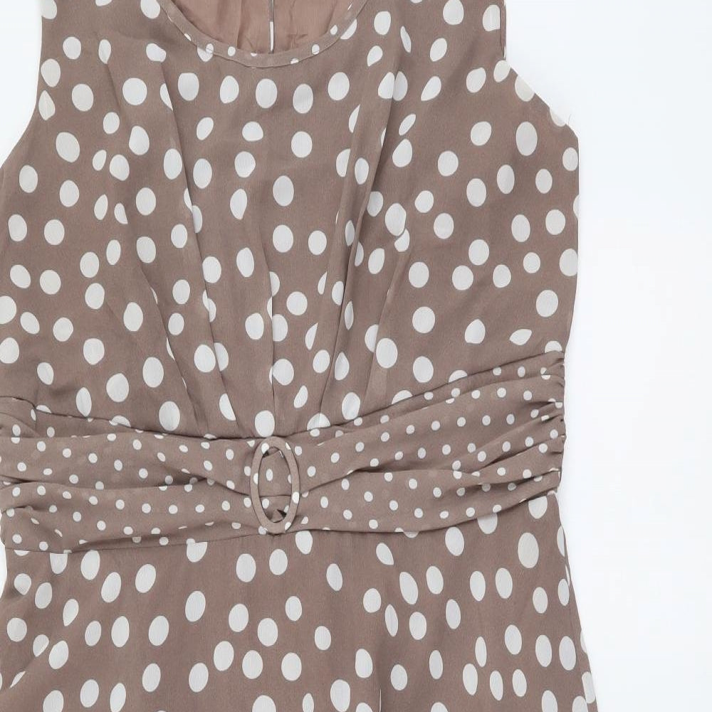 M&Co Womens Beige Polka Dot Polyester A-Line Size 16 Boat Neck Zip