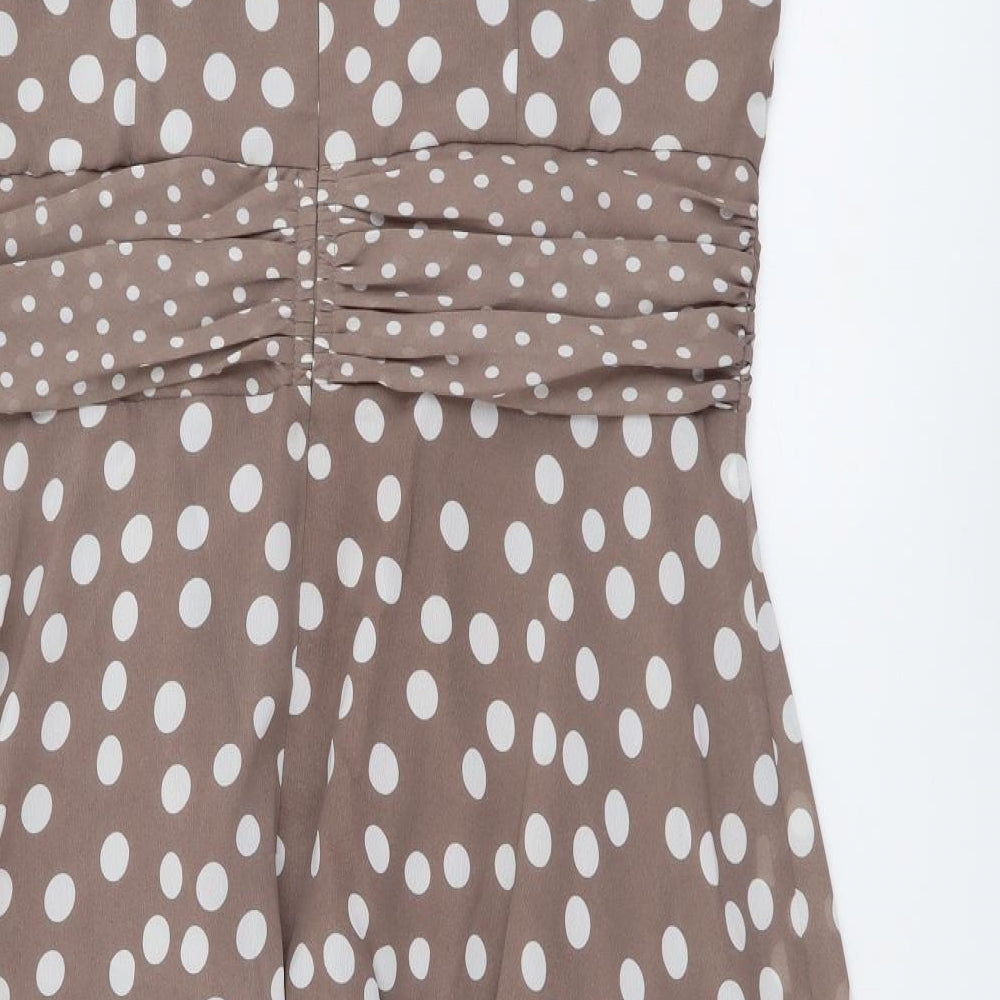 M&Co Womens Beige Polka Dot Polyester A-Line Size 16 Boat Neck Zip