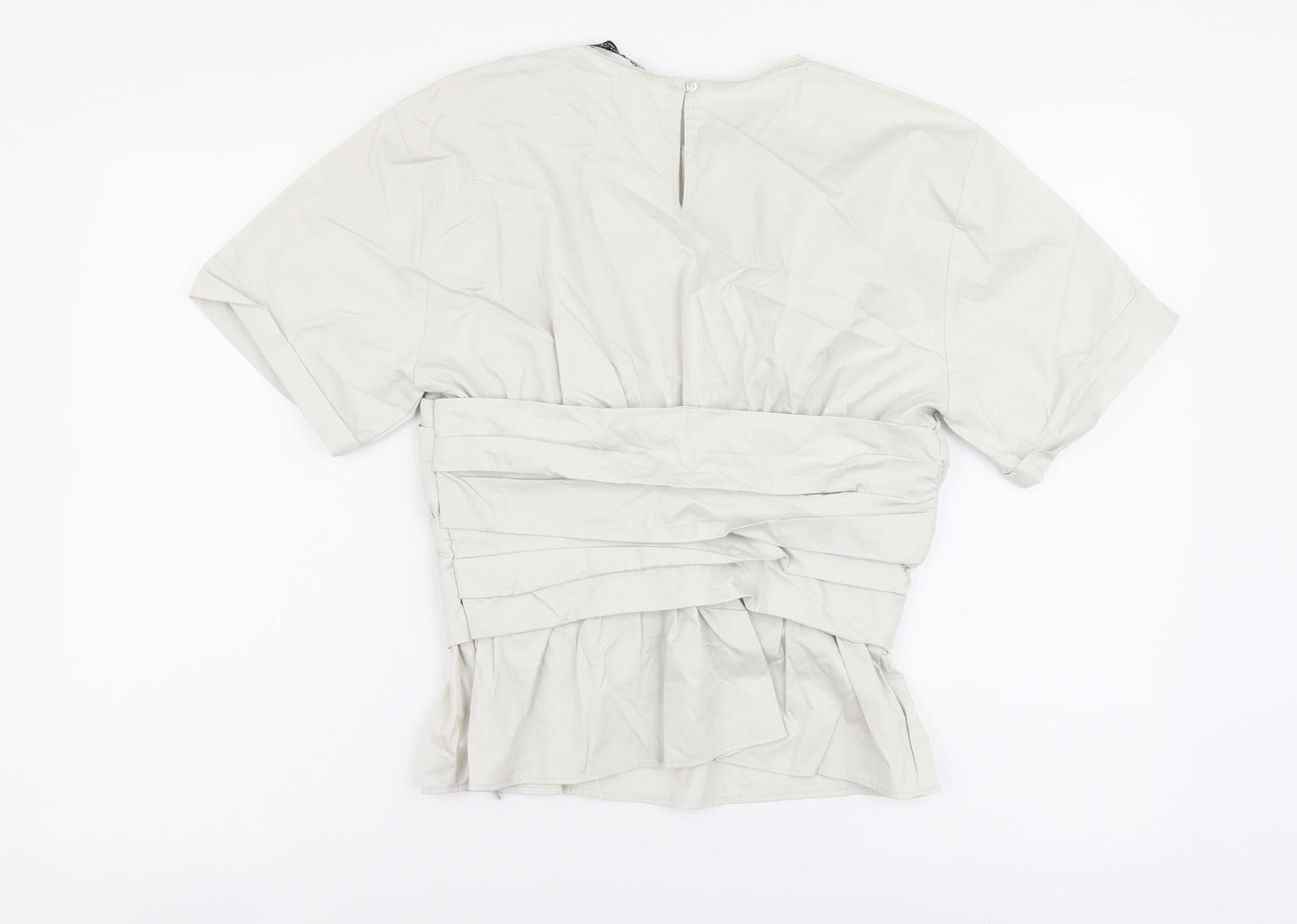 Zara Womens Grey Cotton Basic T-Shirt Size M Round Neck - Ruched