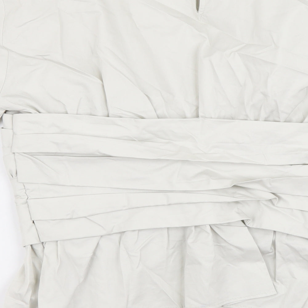 Zara Womens Grey Cotton Basic T-Shirt Size M Round Neck - Ruched