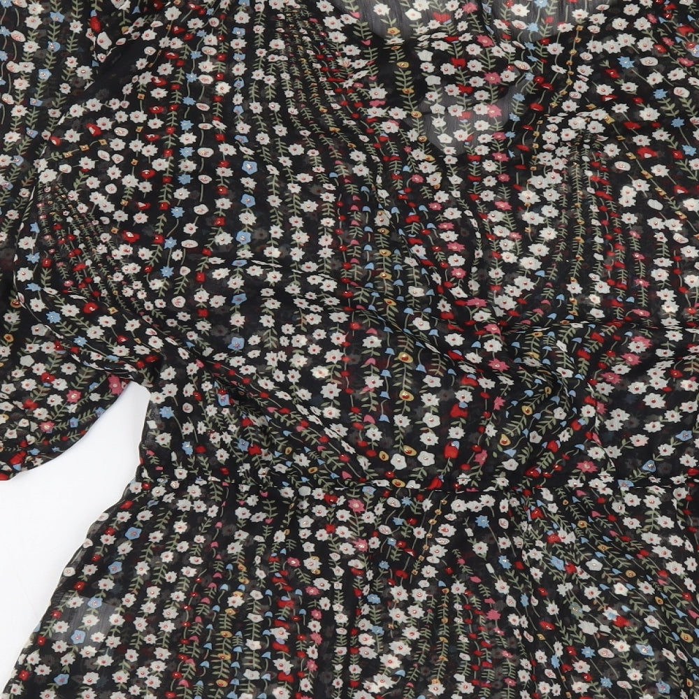 et vous Womens Black Floral Polyester Basic Blouse Size 10 Scoop Neck - Tie Neck