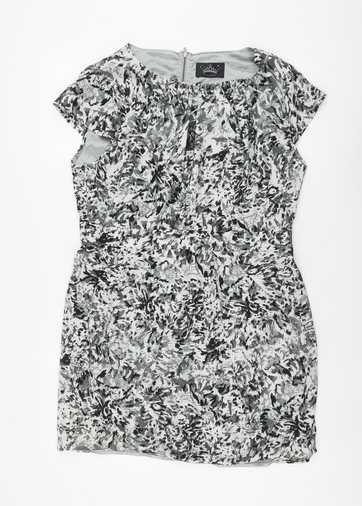 Drama Queen Womens Grey Geometric Polyester Shift Size 16 Boat Neck Zip