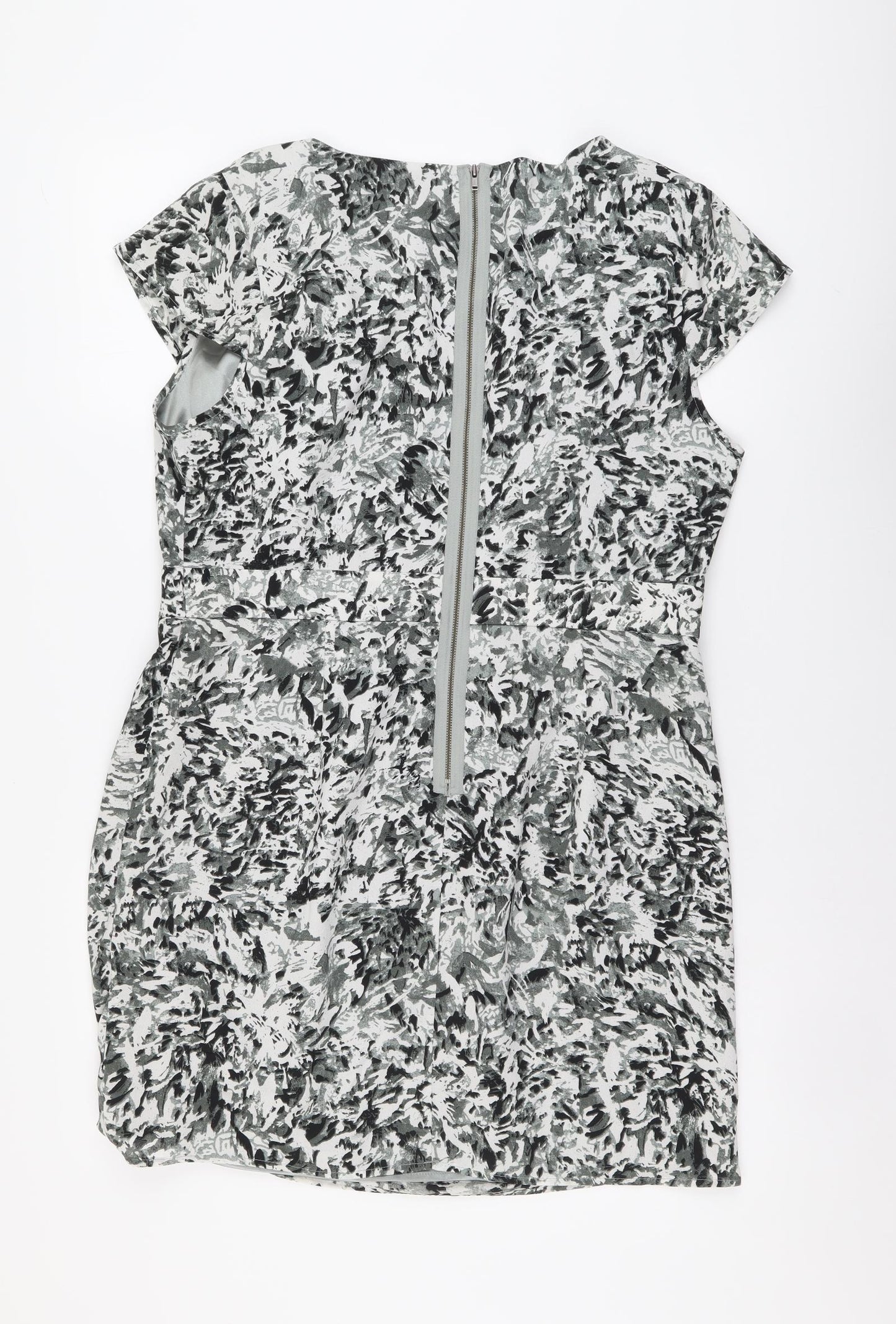 Drama Queen Womens Grey Geometric Polyester Shift Size 16 Boat Neck Zip