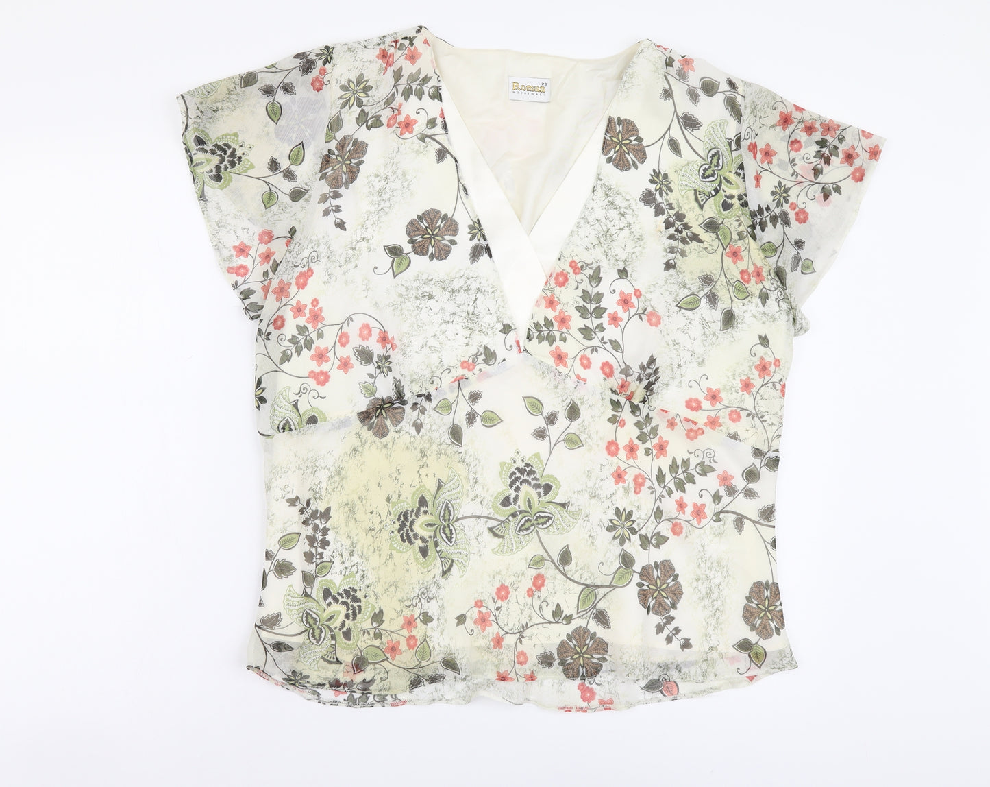 Roman Womens Multicoloured Floral Polyester Basic Blouse Size 20 V-Neck