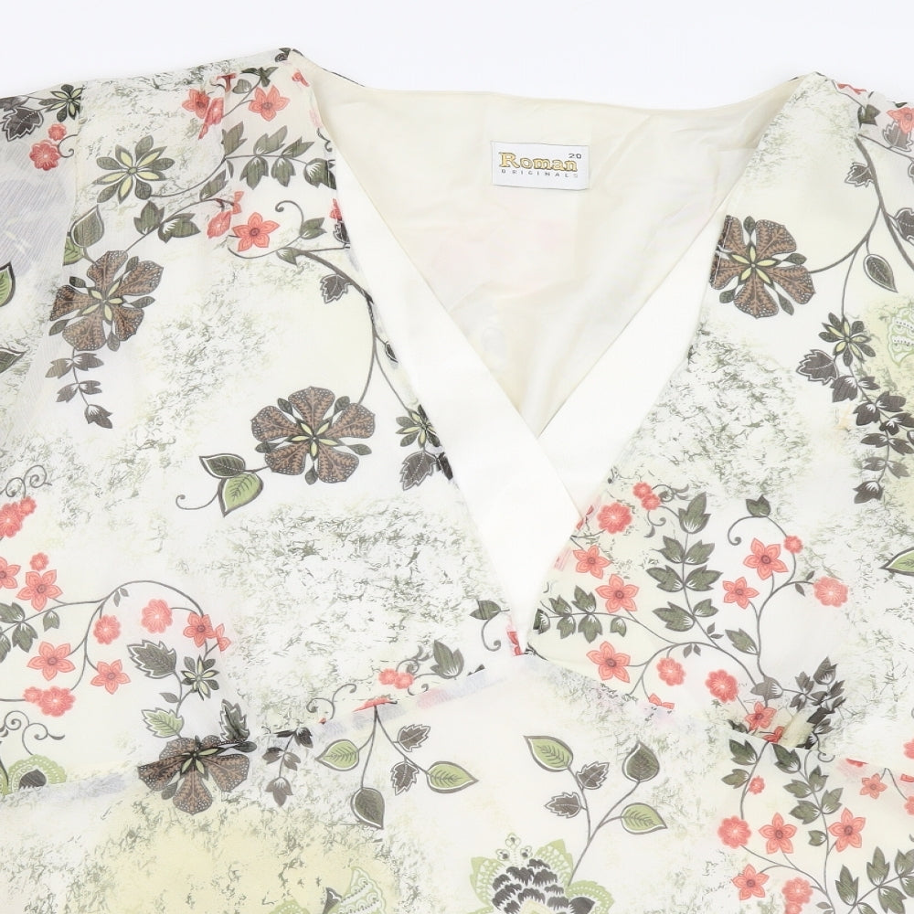 Roman Womens Multicoloured Floral Polyester Basic Blouse Size 20 V-Neck