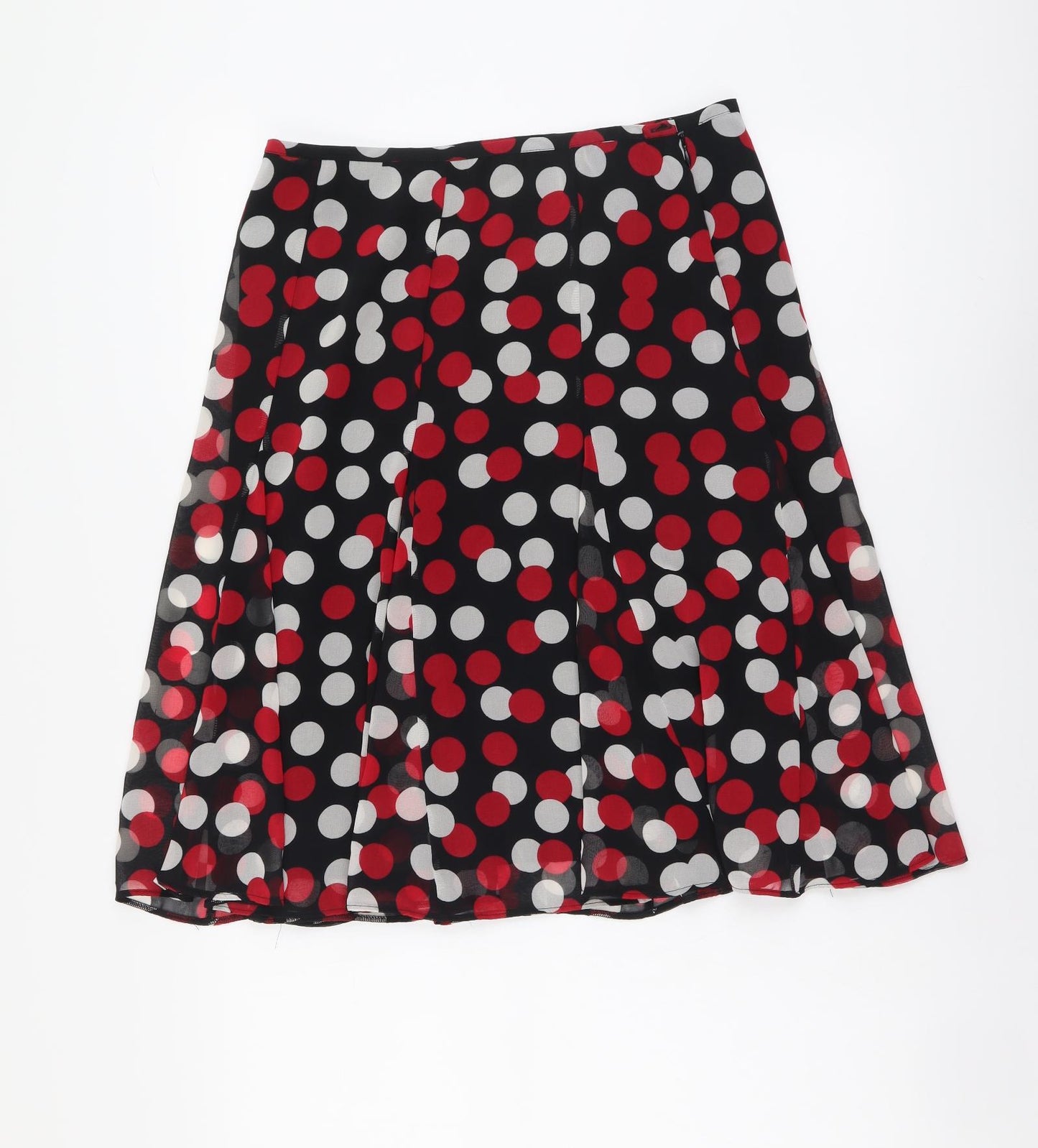 Marks and Spencer Womens Black Polka Dot Polyester Flare Skirt Size 12 Zip