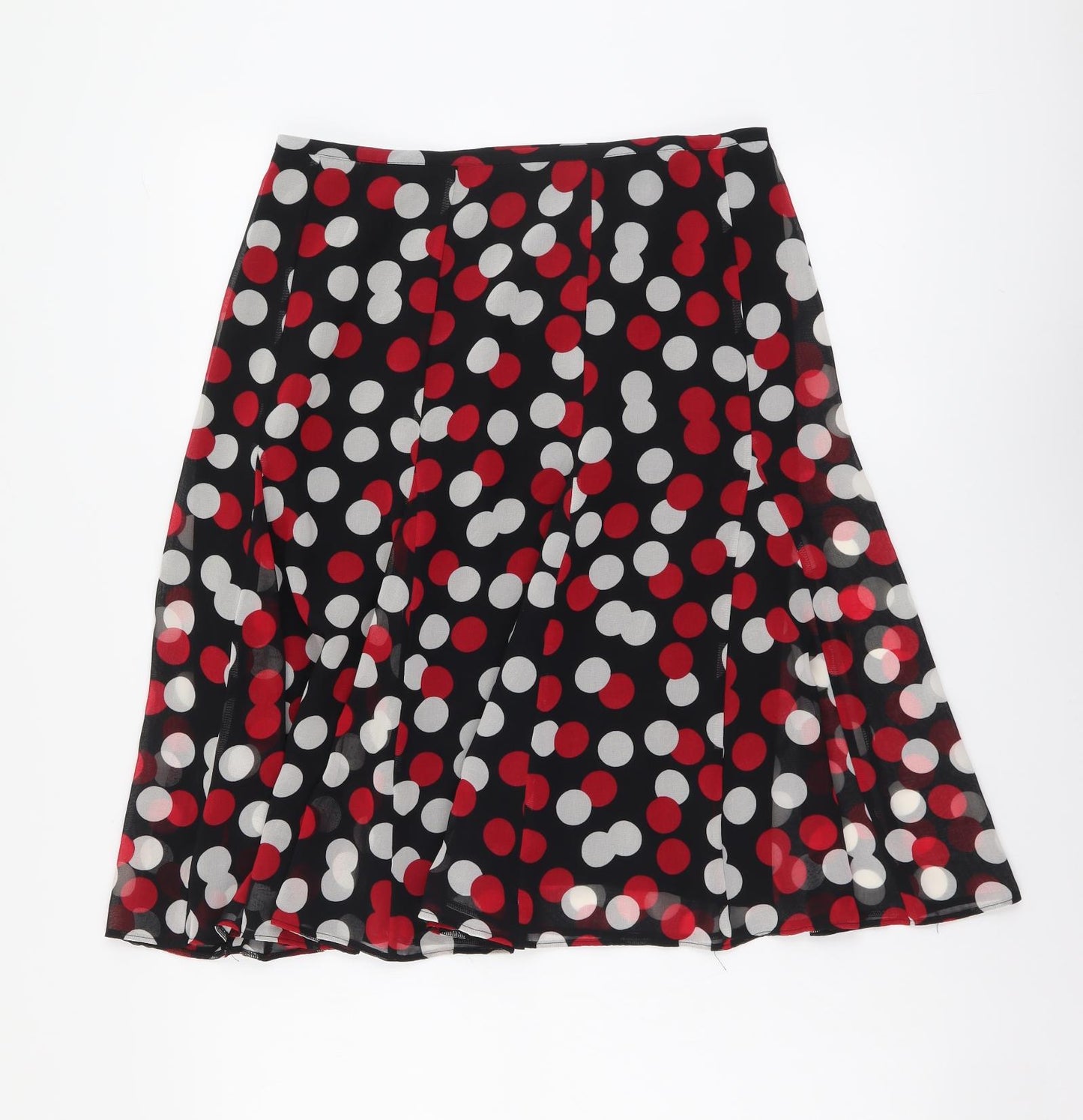 Marks and Spencer Womens Black Polka Dot Polyester Flare Skirt Size 12 Zip