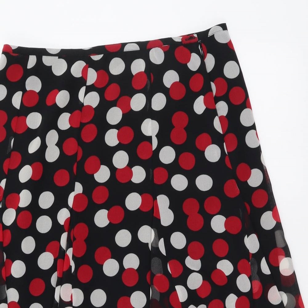 Marks and Spencer Womens Black Polka Dot Polyester Flare Skirt Size 12 Zip