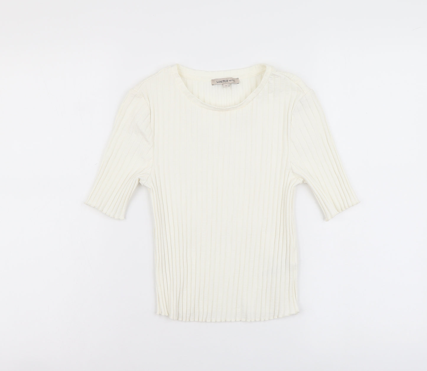Marks and Spencer Womens Ivory Cotton Basic T-Shirt Size 10 Scoop Neck - Ribbed