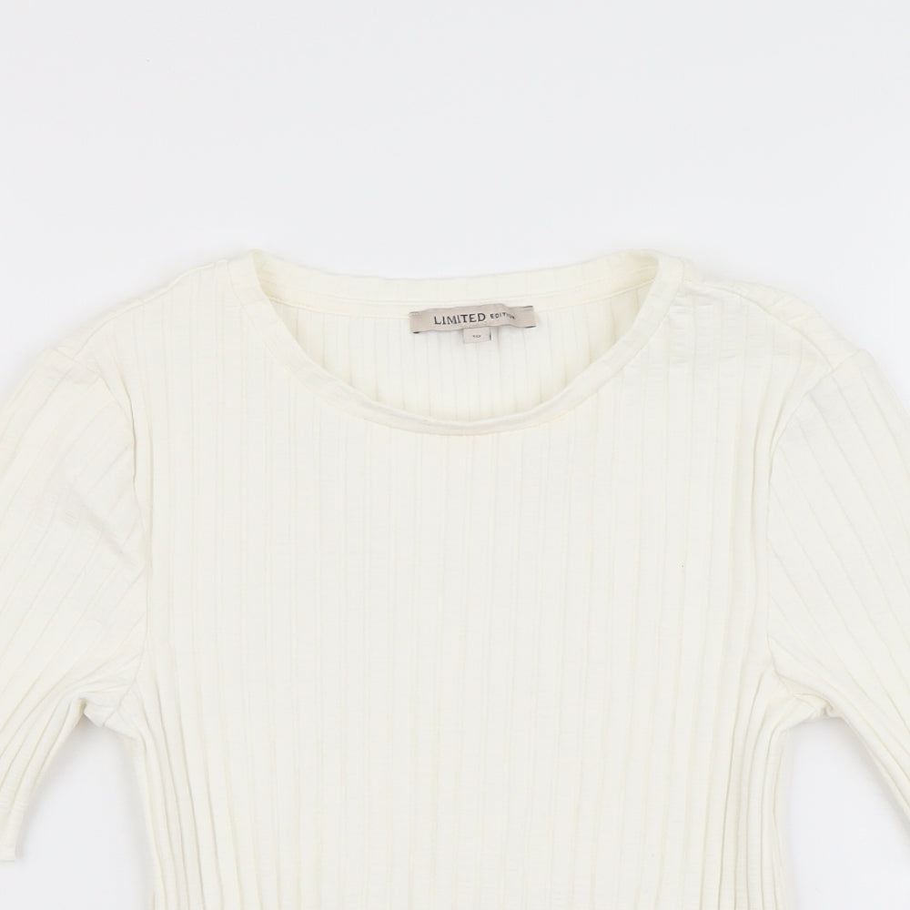 Marks and Spencer Womens Ivory Cotton Basic T-Shirt Size 10 Scoop Neck - Ribbed