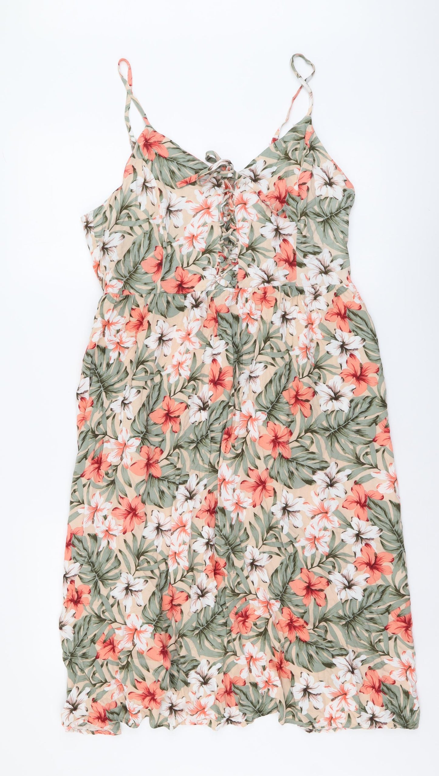 New Look Womens Multicoloured Floral Viscose Fit & Flare Size 16 V-Neck Pullover