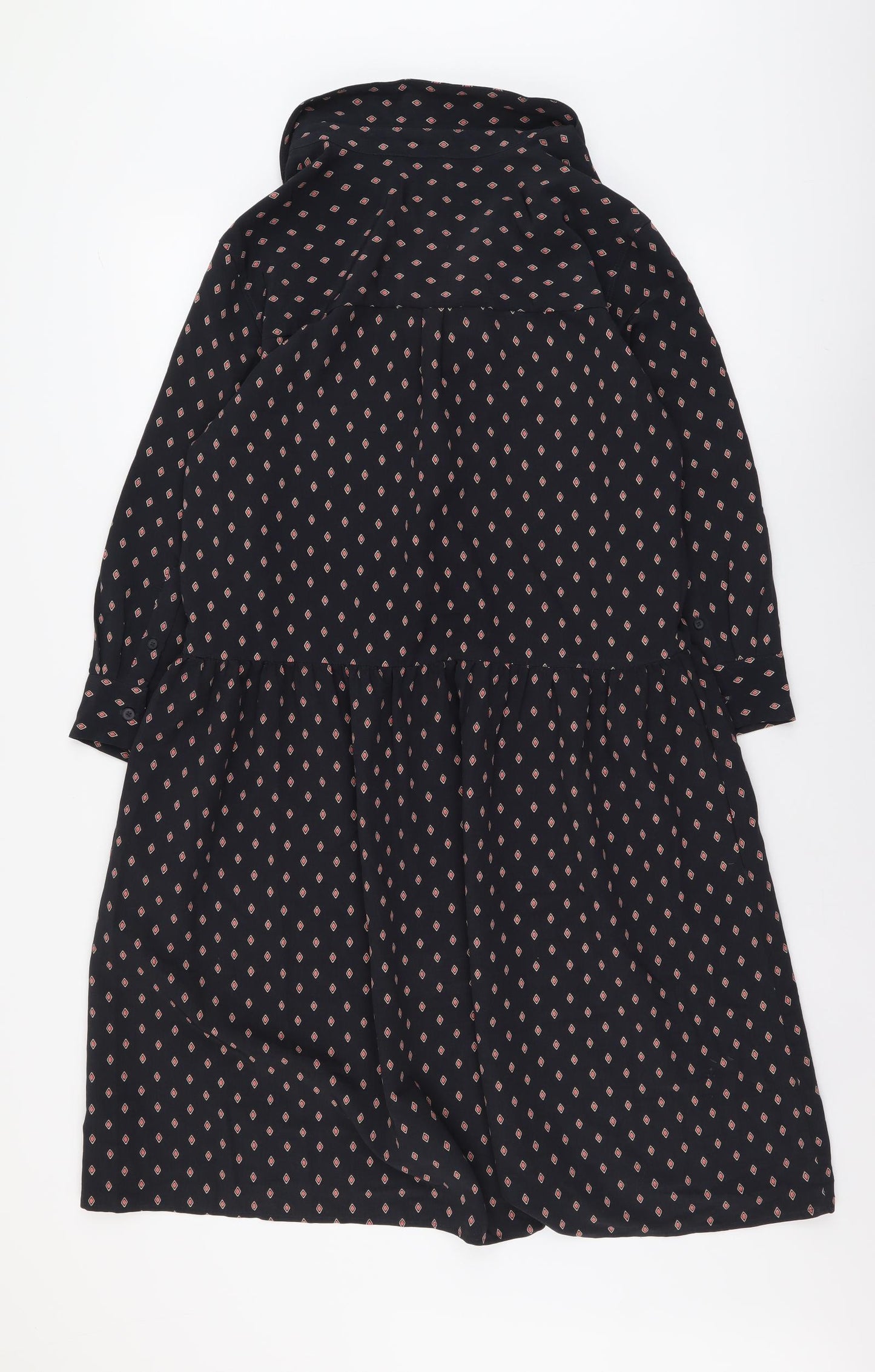 NEXT Womens Black Geometric Polyester Shirt Dress Size 14 Collared Button