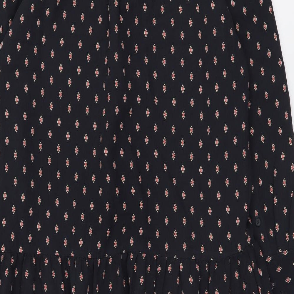 NEXT Womens Black Geometric Polyester Shirt Dress Size 14 Collared Button