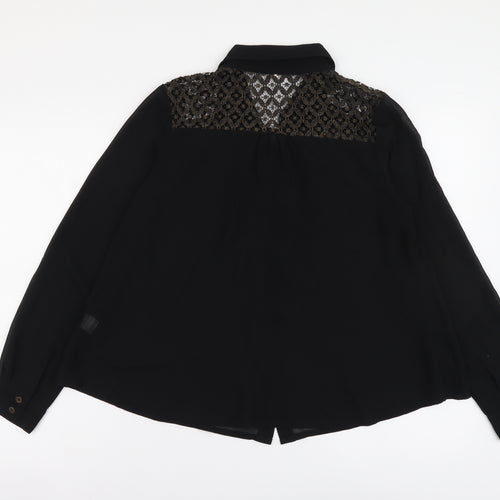 Goldie London Womens Black Polyester Cropped Button-Up Size S V-Neck - Lace detail on back