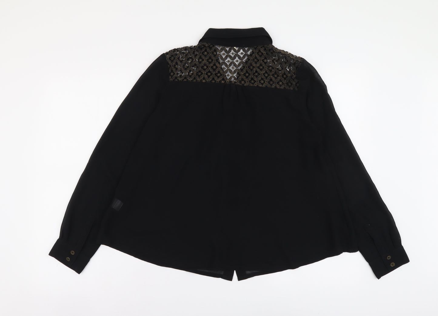 Goldie London Womens Black Polyester Cropped Button-Up Size S V-Neck - Lace detail on back