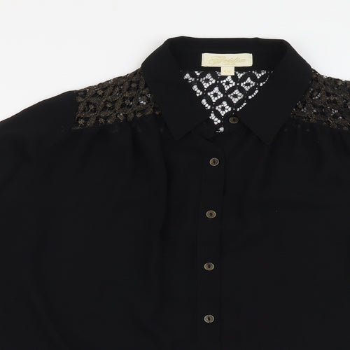 Goldie London Womens Black Polyester Cropped Button-Up Size S V-Neck - Lace detail on back