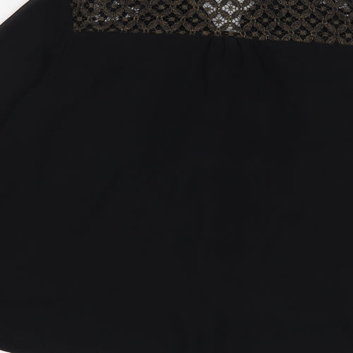 Goldie London Womens Black Polyester Cropped Button-Up Size S V-Neck - Lace detail on back