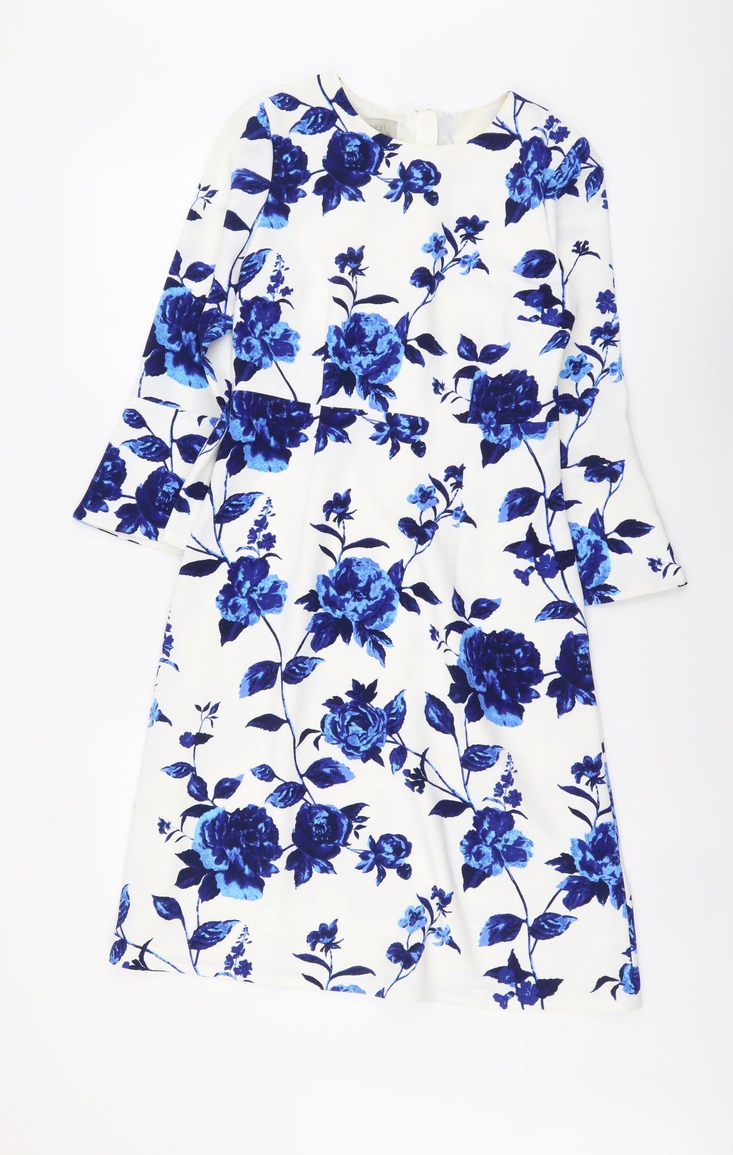 Hobbs Womens White Floral Polyester A-Line Size 8 Boat Neck Zip