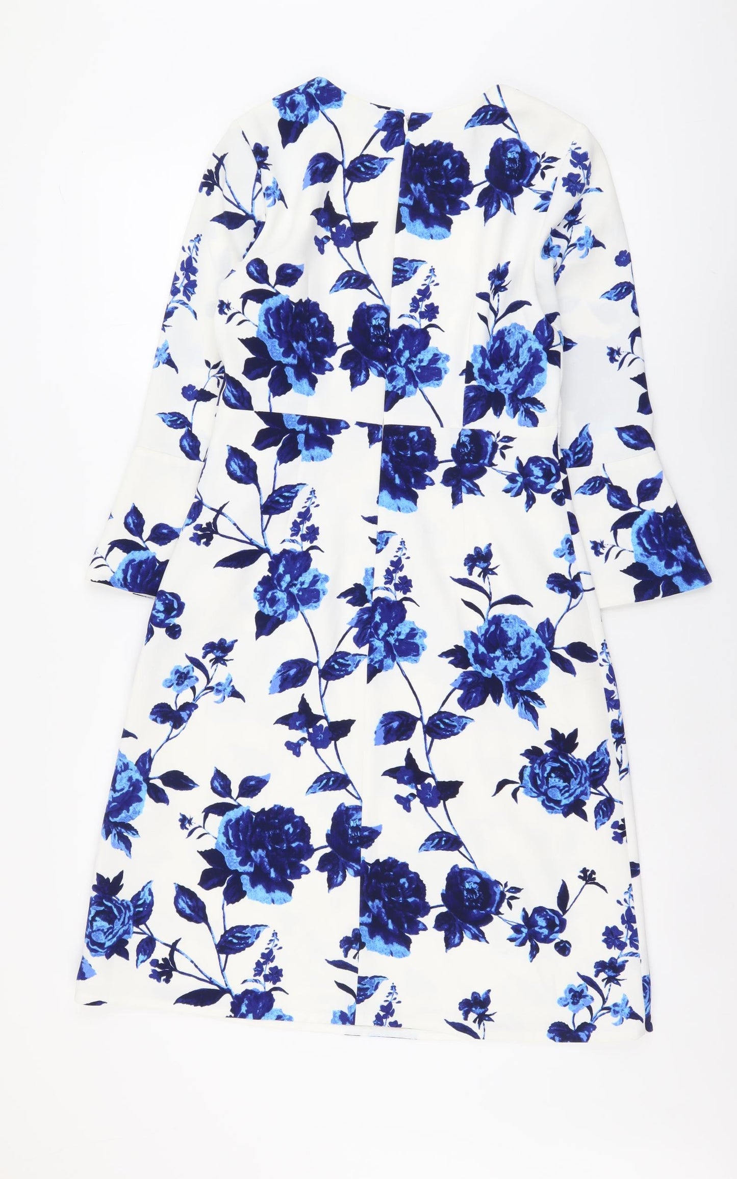 Hobbs Womens White Floral Polyester A-Line Size 8 Boat Neck Zip