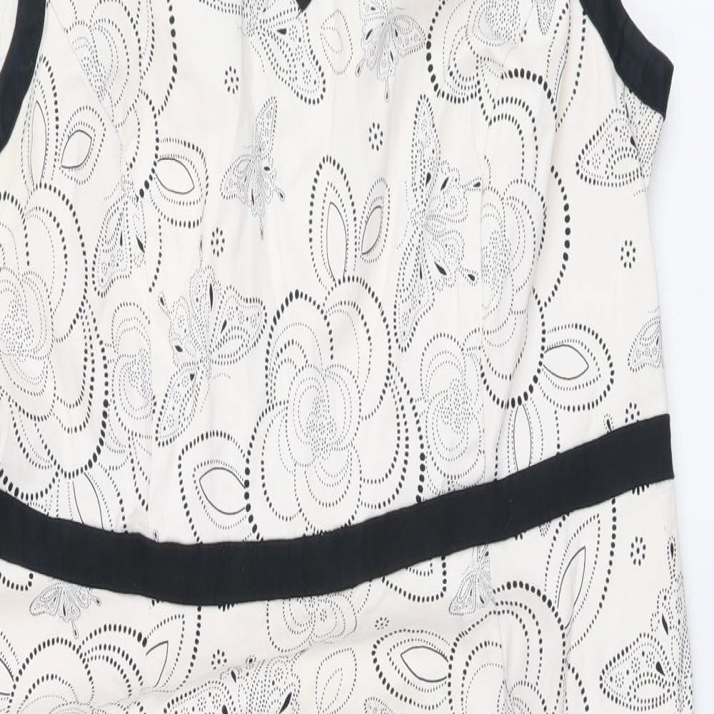 TU Womens Beige Floral Cotton Pencil Dress Size 18 V-Neck Zip - Contrasting Trim