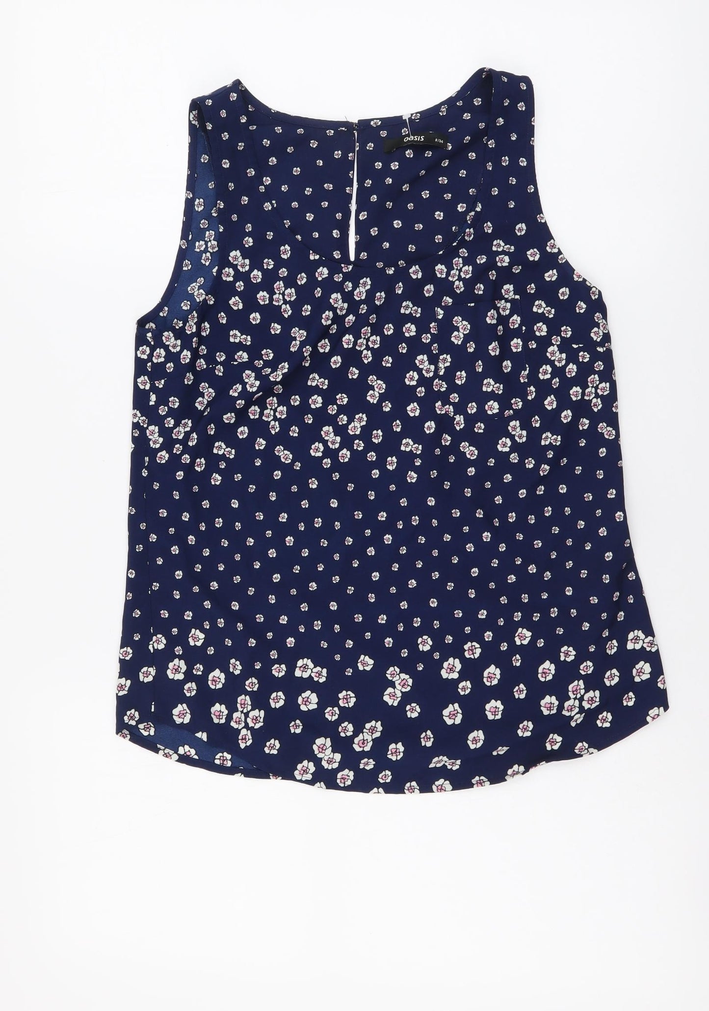 Oasis Womens Blue Floral Polyester Basic Tank Size 8 Scoop Neck