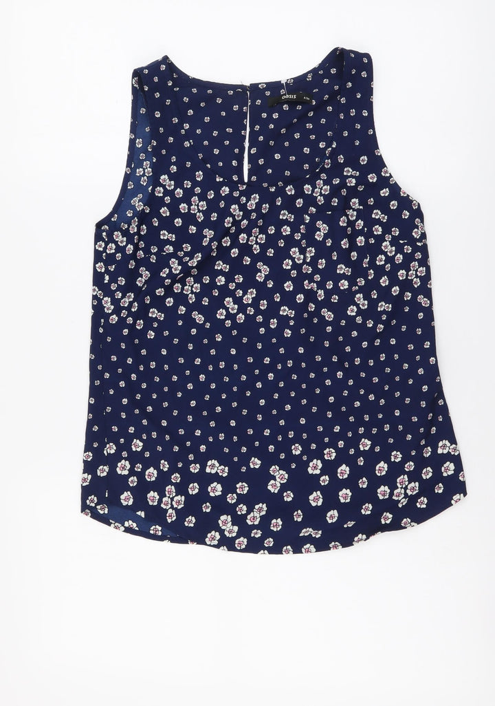 Oasis Womens Blue Floral Polyester Basic Tank Size 8 Scoop Neck