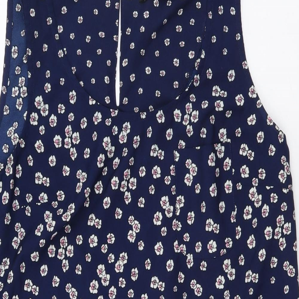 Oasis Womens Blue Floral Polyester Basic Tank Size 8 Scoop Neck