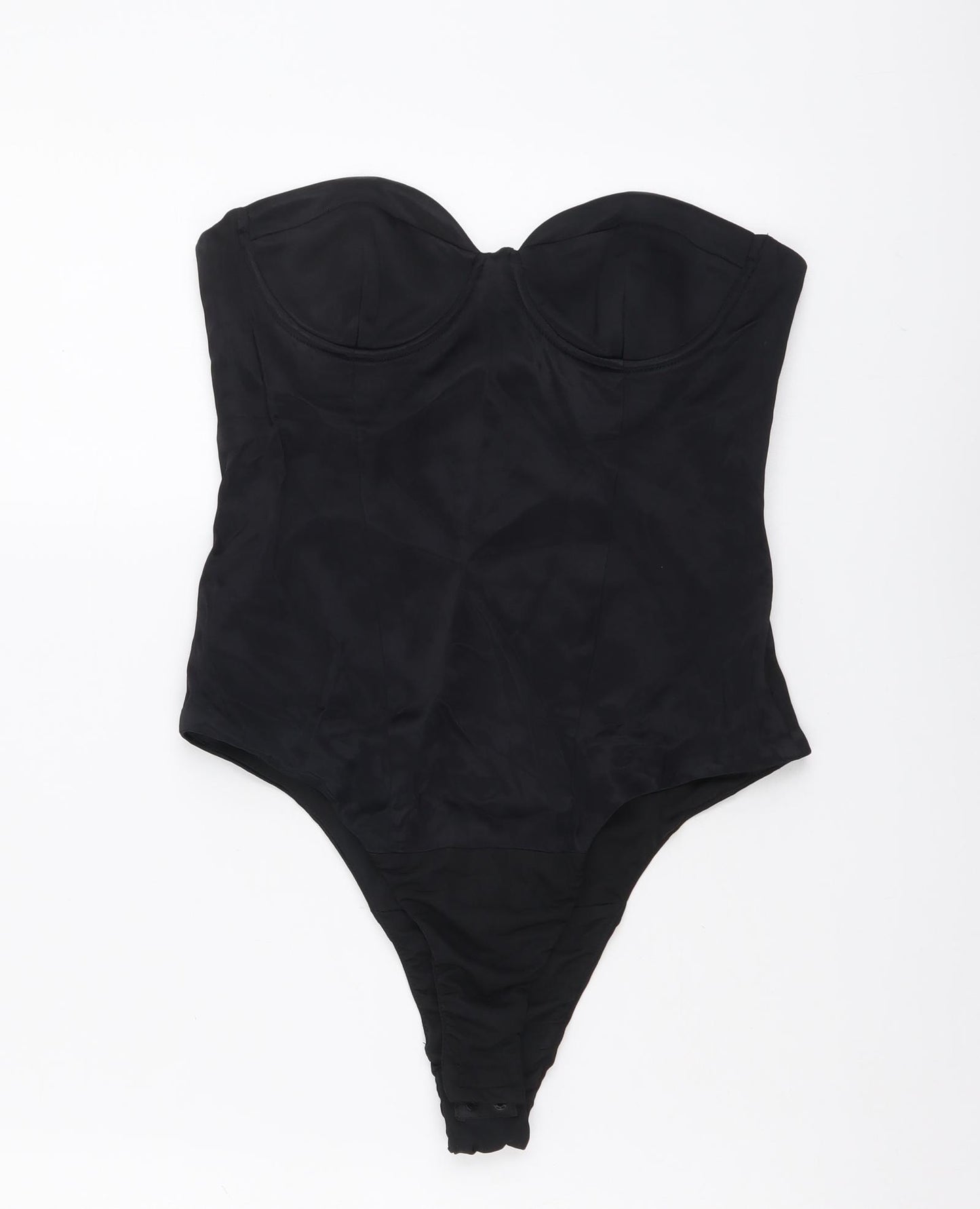 Zara Womens Black Polyester Bodysuit One-Piece Size S Snap