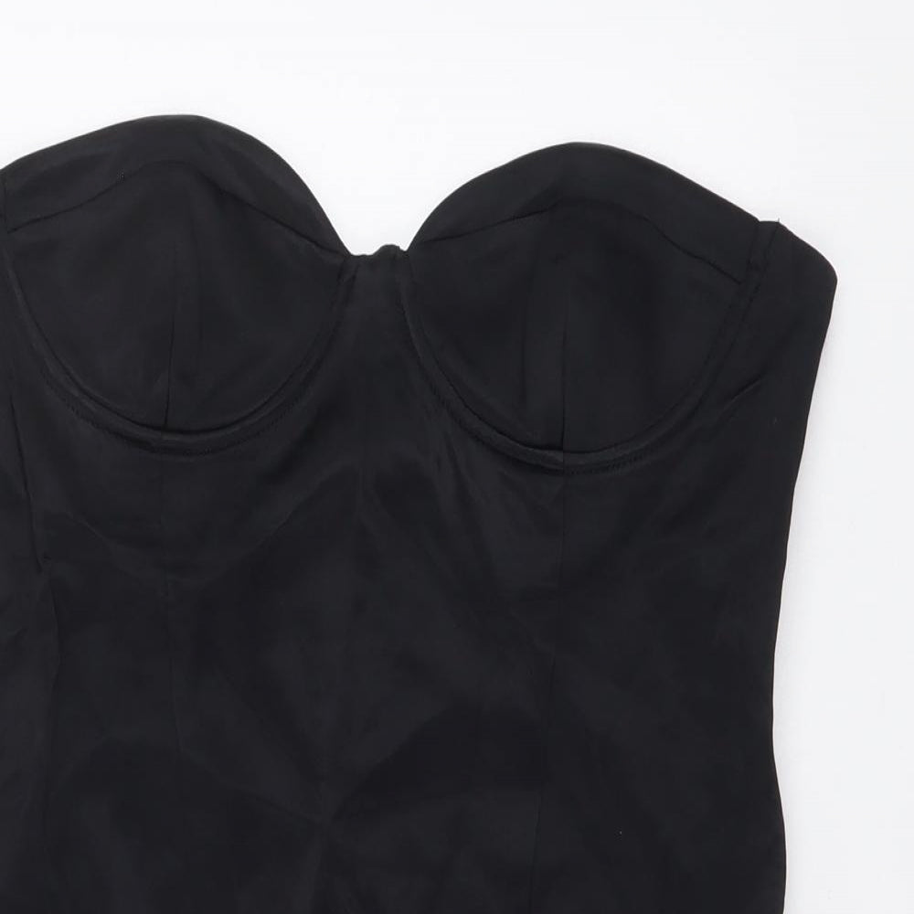 Zara Womens Black Polyester Bodysuit One-Piece Size S Snap