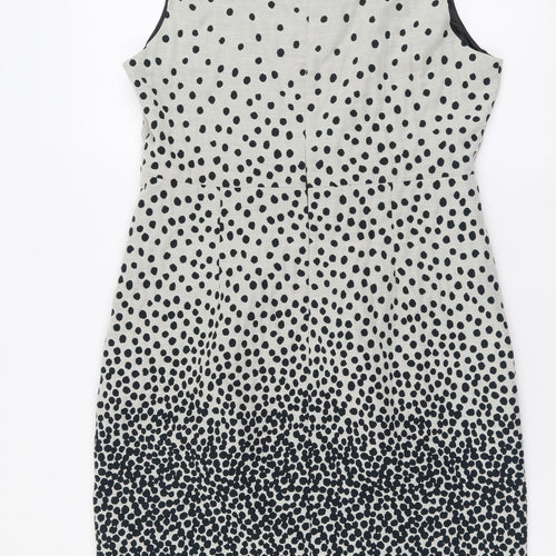 Basque Womens Beige Polka Dot Cotton Pencil Dress Size 14 Scoop Neck Zip