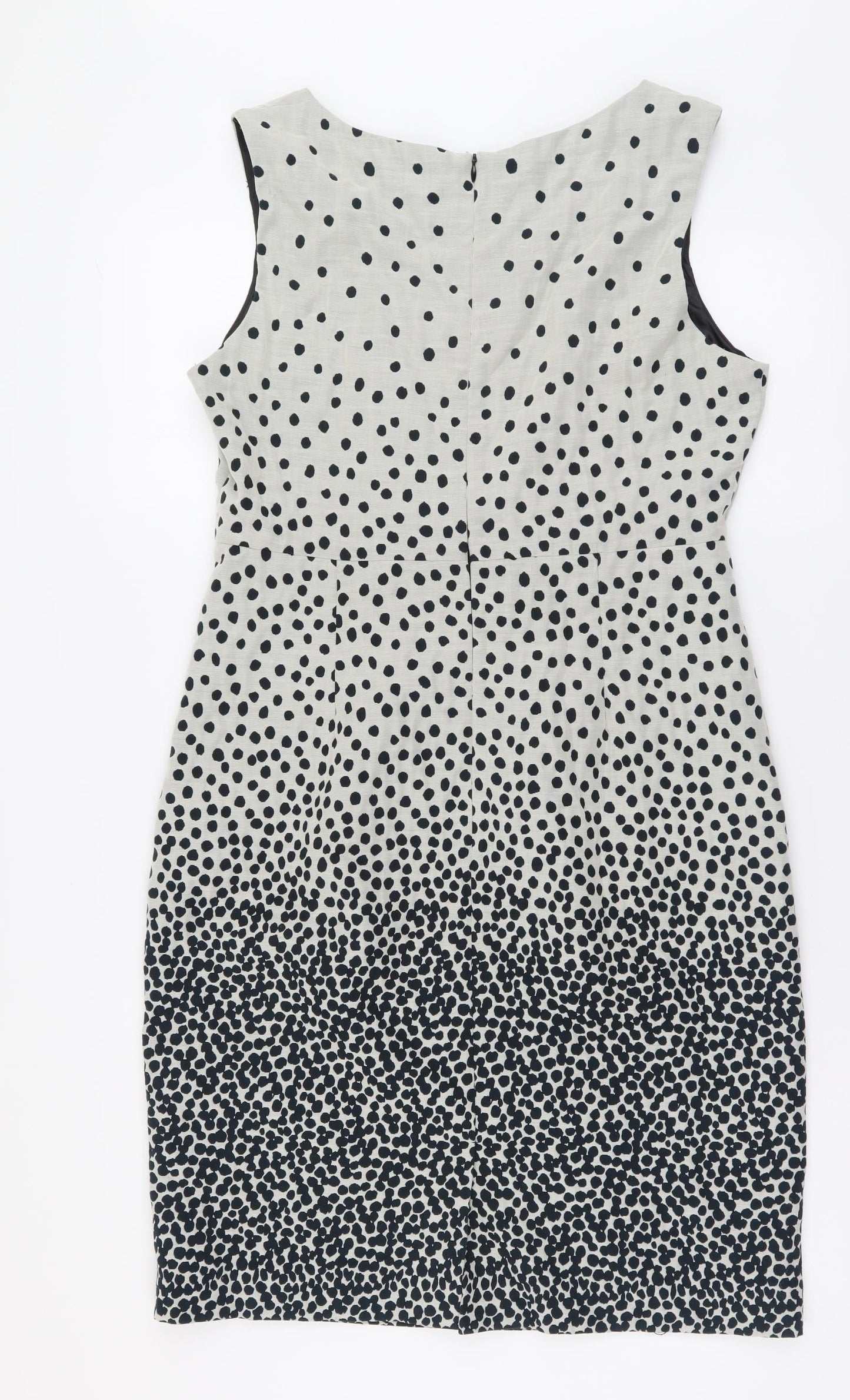 Basque Womens Beige Polka Dot Cotton Pencil Dress Size 14 Scoop Neck Zip