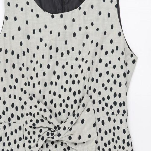 Basque Womens Beige Polka Dot Cotton Pencil Dress Size 14 Scoop Neck Zip