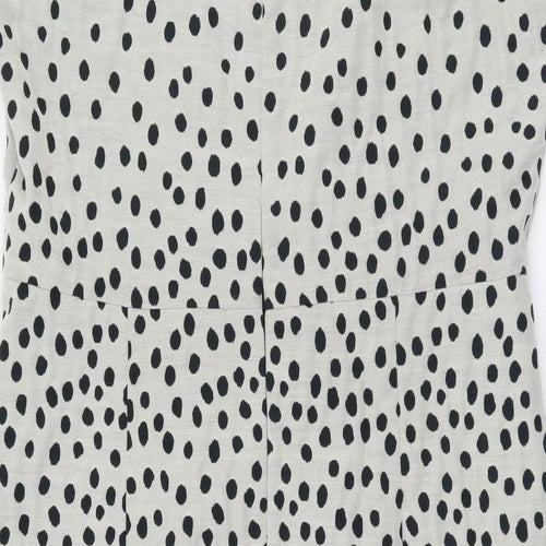 Basque Womens Beige Polka Dot Cotton Pencil Dress Size 14 Scoop Neck Zip