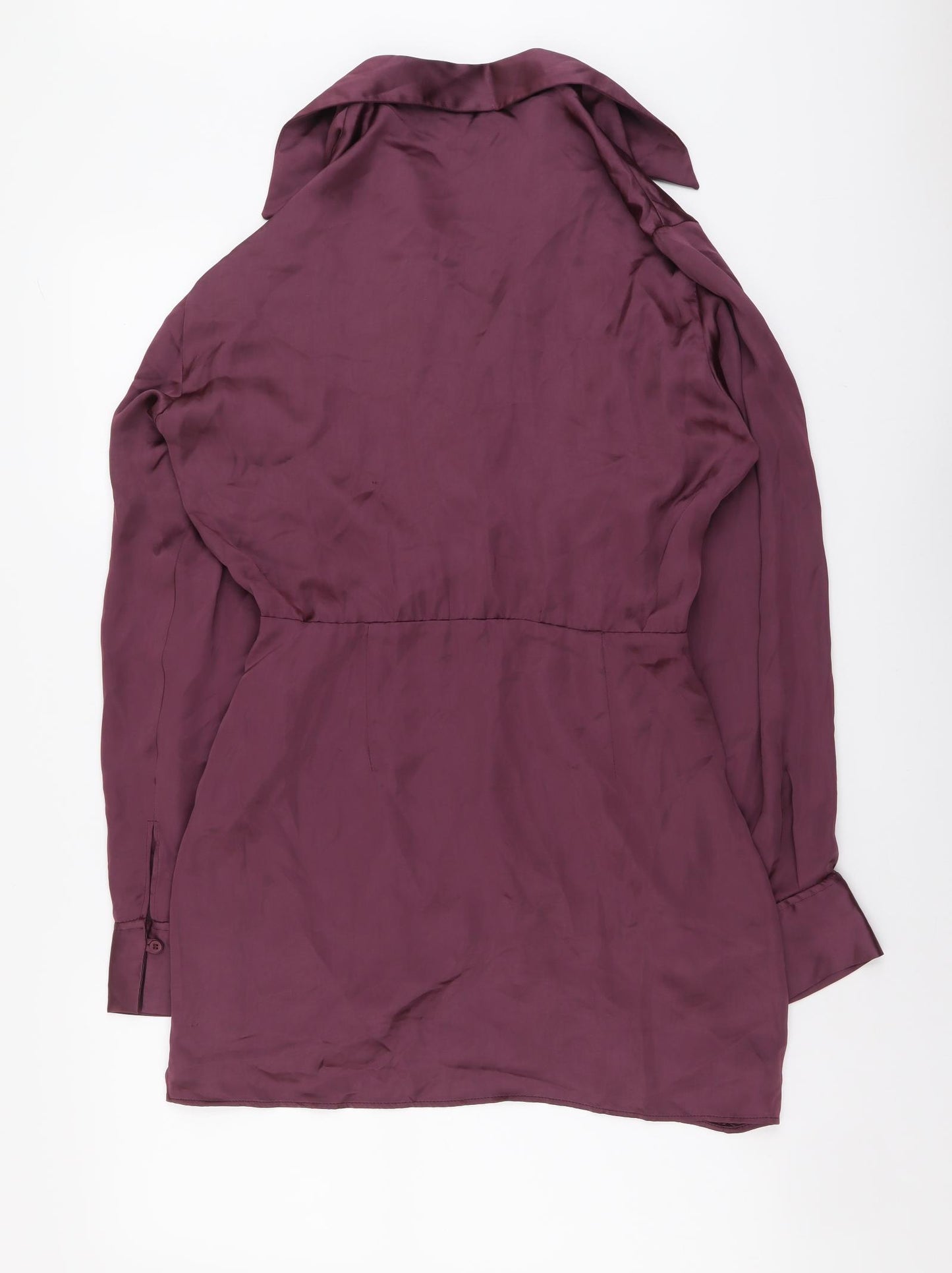 Zara Womens Purple Polyester Shirt Dress Size M Collared Zip