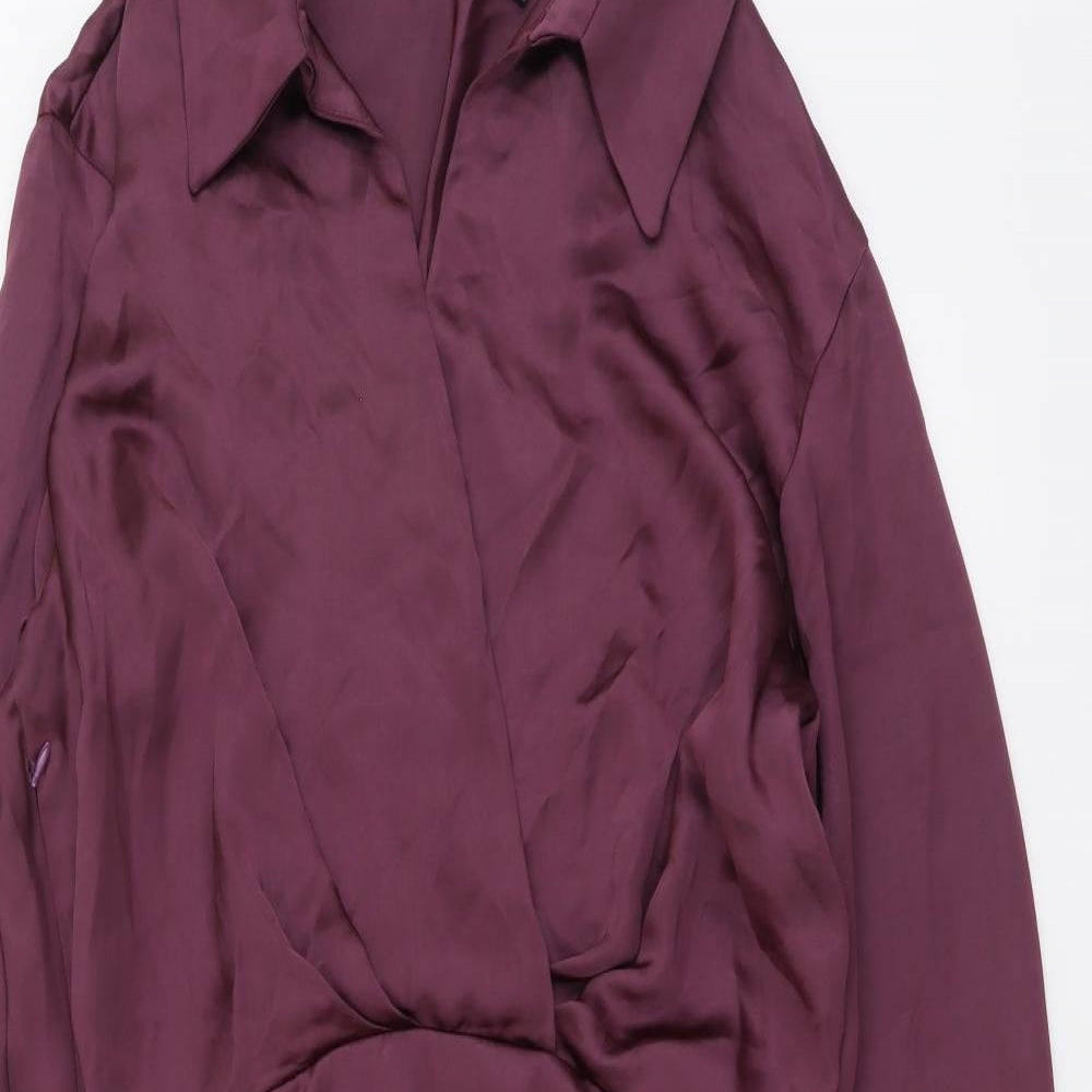 Zara Womens Purple Polyester Shirt Dress Size M Collared Zip