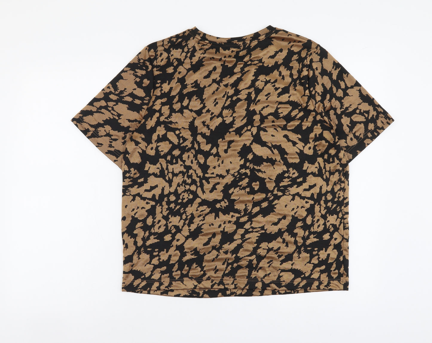 NEXT Womens Brown Geometric Polyester Basic T-Shirt Size 14 Round Neck