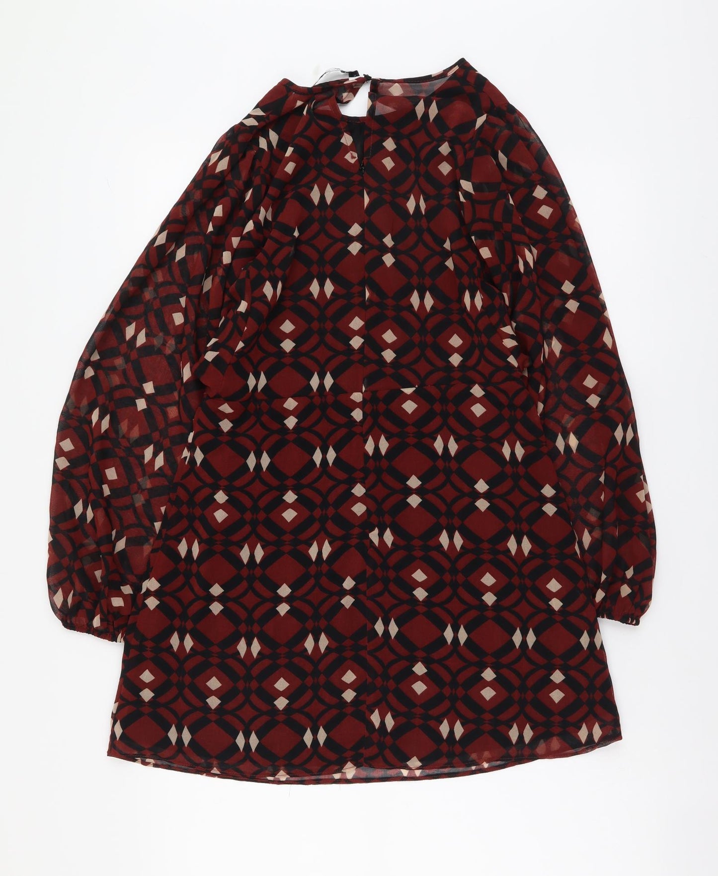 Zara Womens Brown Geometric Polyester Shift Size M Round Neck Button