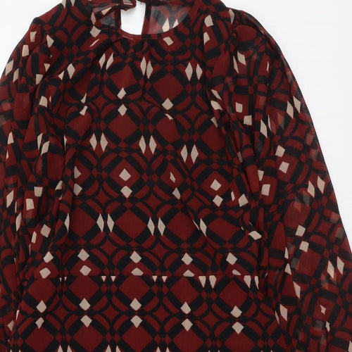 Zara Womens Brown Geometric Polyester Shift Size M Round Neck Button