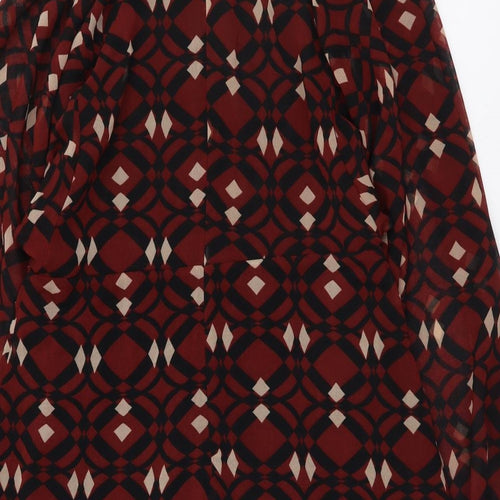 Zara Womens Brown Geometric Polyester Shift Size M Round Neck Button